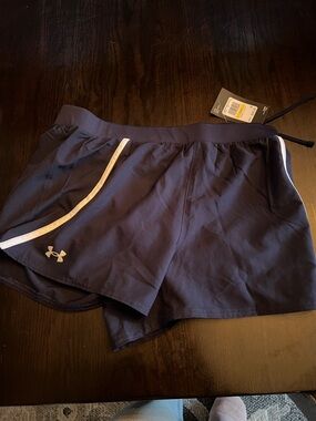 Under Armour Women's Navy Blue Athletic Shorts with White Trim